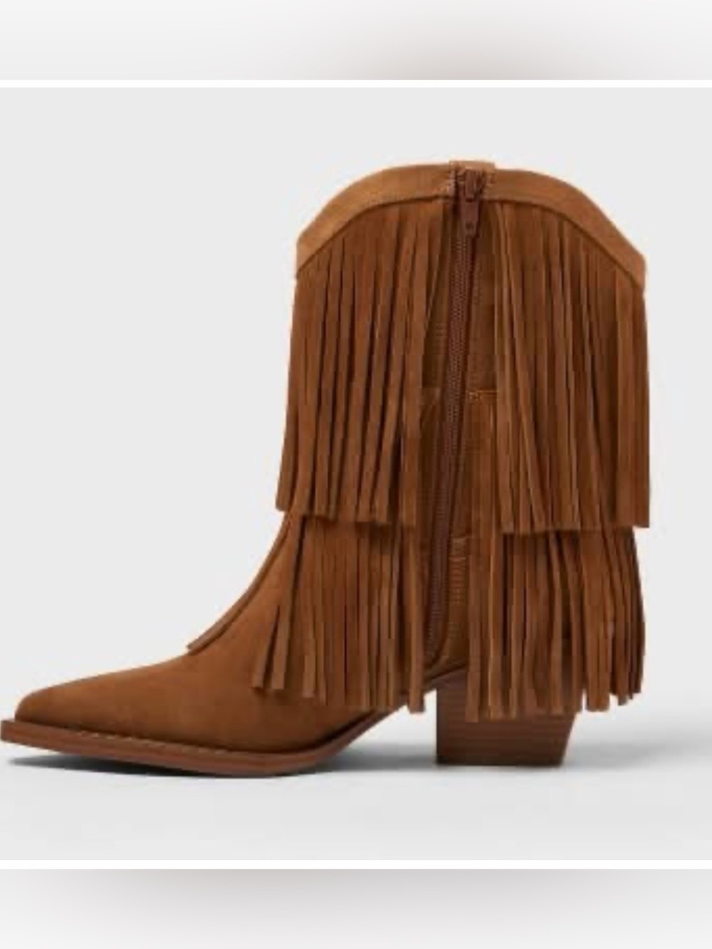 NWT Universal Thread Austin Suede Fringe Western Ankle Boots Cognac Brown Boho 8
